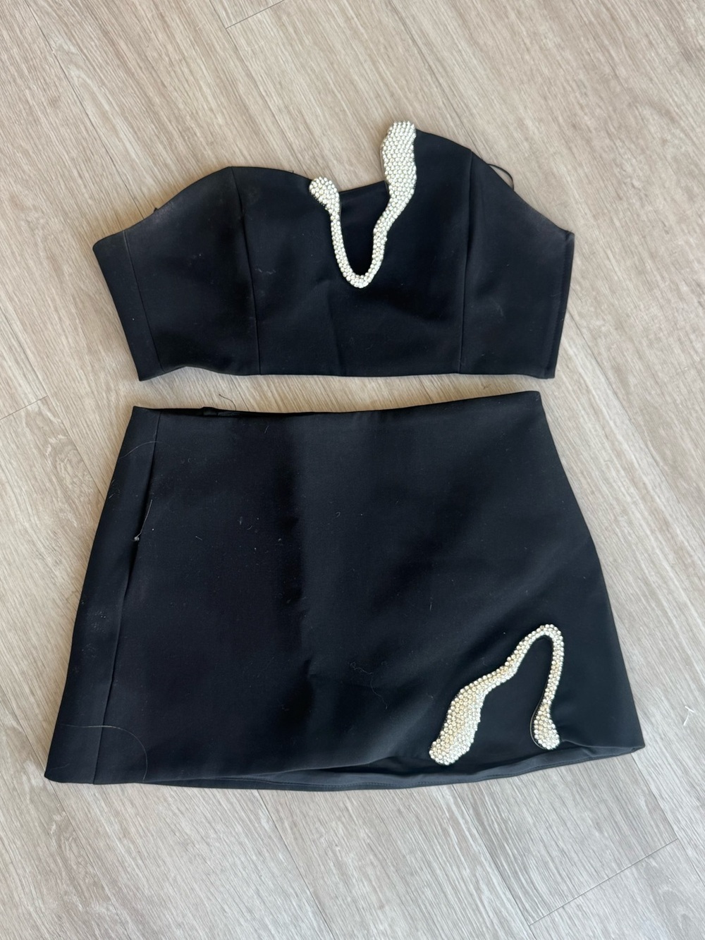 Zara Black Mini Skirt with Pearl Embellishment